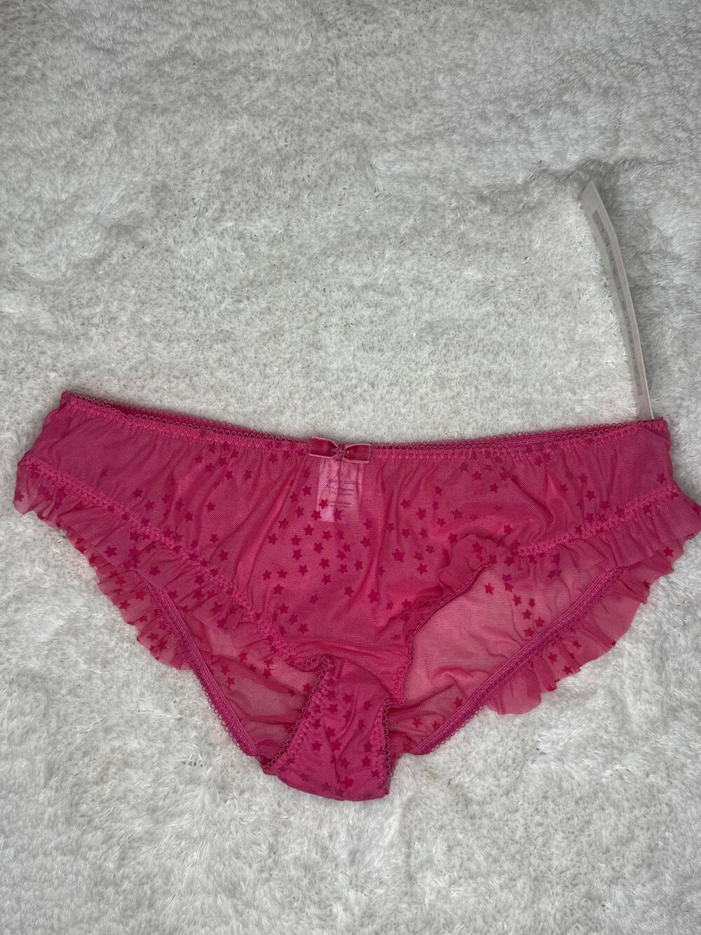 NWT Pink Sheer Mesh Star Print Ruffle Panties S